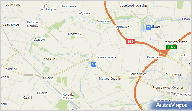 mapa Tomaszowice gmina Jastków, Tomaszowice gmina Jastków na mapie Targeo