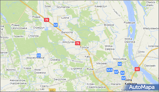 mapa Tomice gmina Góra Kalwaria, Tomice gmina Góra Kalwaria na mapie Targeo