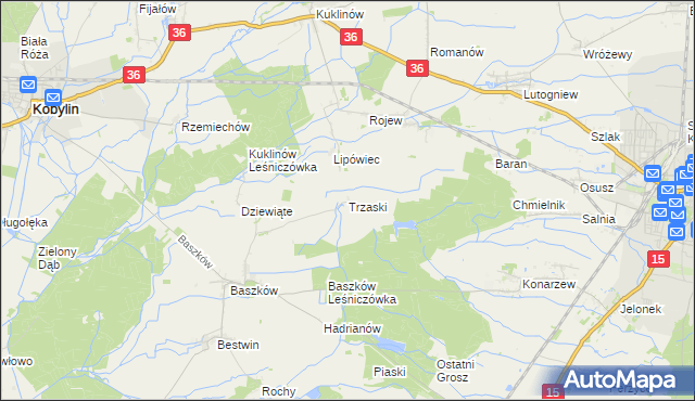 mapa Trzaski gmina Zduny, Trzaski gmina Zduny na mapie Targeo