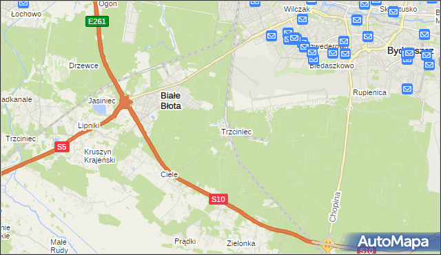mapa Trzciniec gmina Białe Błota, Trzciniec gmina Białe Błota na mapie Targeo