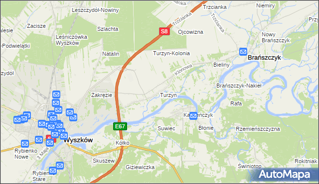 mapa Turzyn gmina Brańszczyk, Turzyn gmina Brańszczyk na mapie Targeo