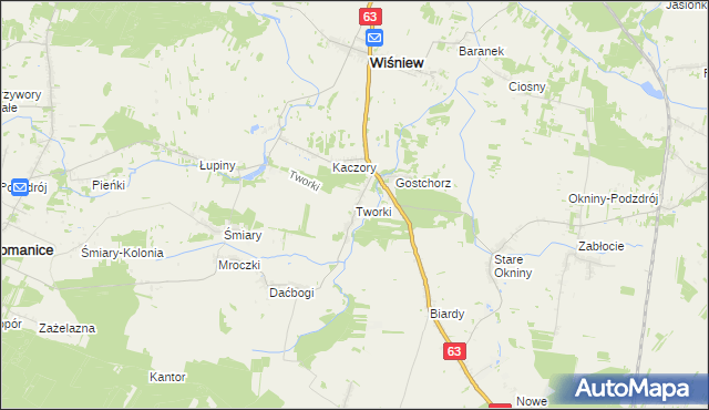 mapa Tworki gmina Wiśniew, Tworki gmina Wiśniew na mapie Targeo