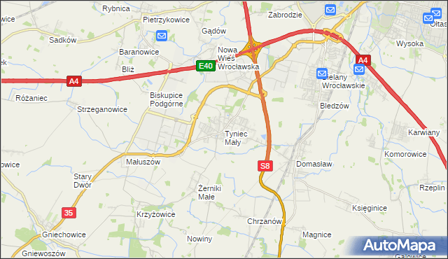 mapa Tyniec Mały, Tyniec Mały na mapie Targeo