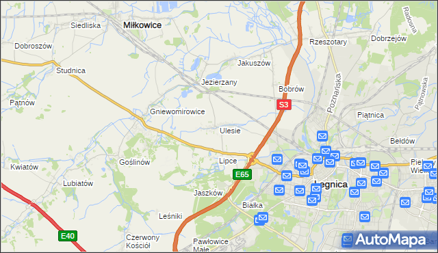 mapa Ulesie gmina Miłkowice, Ulesie gmina Miłkowice na mapie Targeo