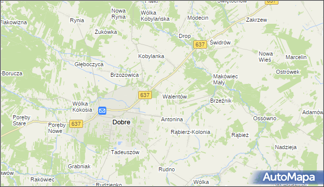 mapa Walentów gmina Dobre, Walentów gmina Dobre na mapie Targeo