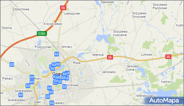 mapa Wełnica gmina Gniezno, Wełnica gmina Gniezno na mapie Targeo
