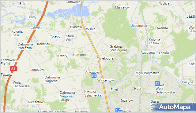 mapa Wielogóra gmina Jedlińsk, Wielogóra gmina Jedlińsk na mapie Targeo