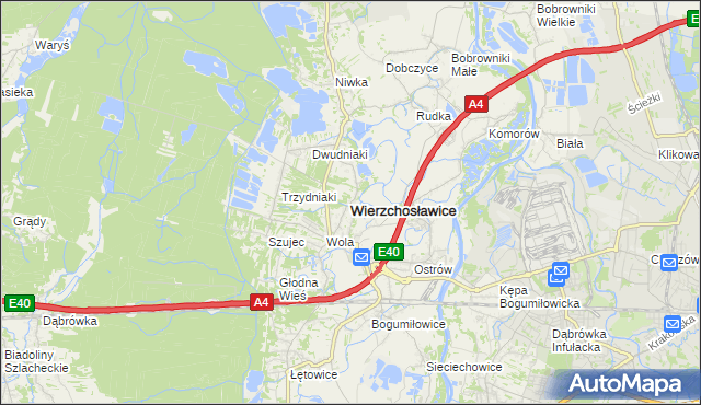 mapa Wierzchosławice powiat tarnowski, Wierzchosławice powiat tarnowski na mapie Targeo