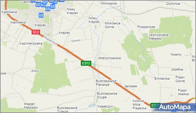 mapa Wierzchowiska gmina Piaski, Wierzchowiska gmina Piaski na mapie Targeo