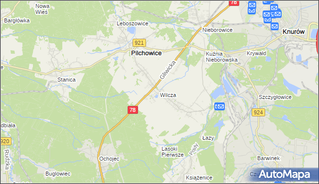 mapa Wilcza gmina Pilchowice, Wilcza gmina Pilchowice na mapie Targeo