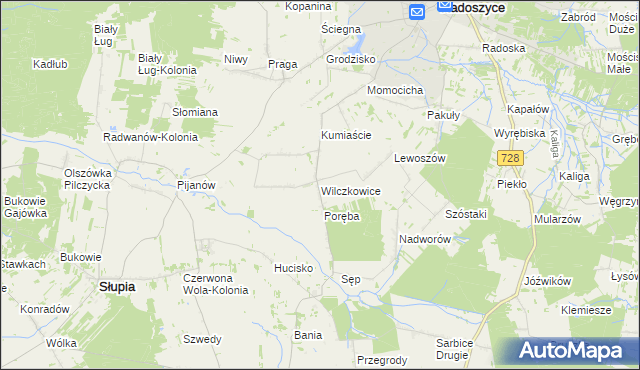mapa Wilczkowice gmina Radoszyce, Wilczkowice gmina Radoszyce na mapie Targeo