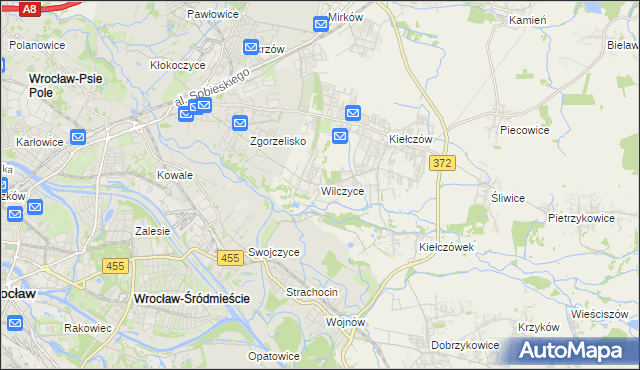 mapa Wilczyce gmina Długołęka, Wilczyce gmina Długołęka na mapie Targeo