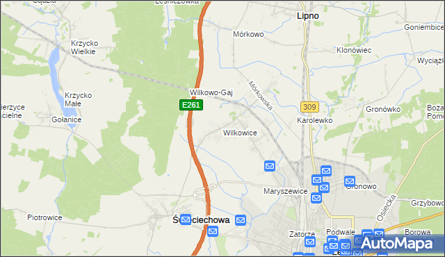 mapa Wilkowice gmina Lipno, Wilkowice gmina Lipno na mapie Targeo