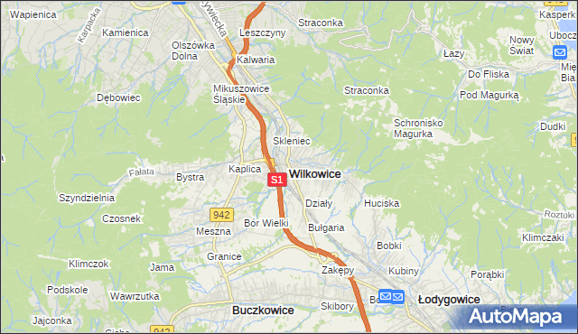mapa Wilkowice powiat bielski, Wilkowice powiat bielski na mapie Targeo
