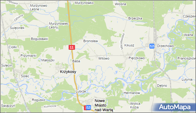 mapa Witowo gmina Krzykosy, Witowo gmina Krzykosy na mapie Targeo