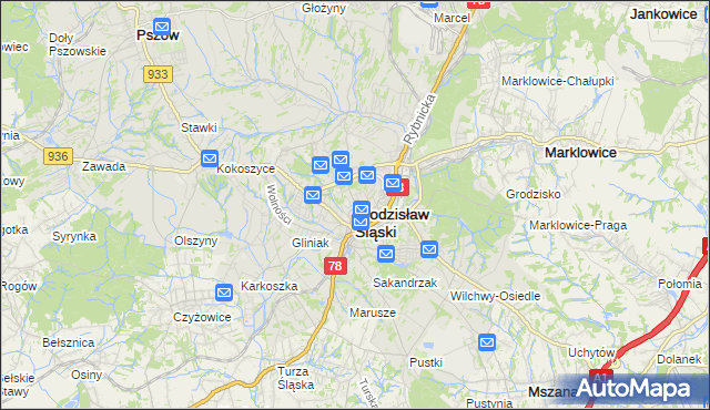 mapa Wodzisławia Śląskiego, Wodzisław Śląski na mapie Targeo