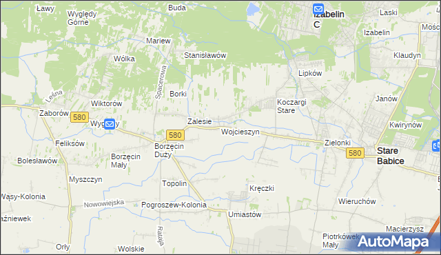mapa Wojcieszyn gmina Stare Babice, Wojcieszyn gmina Stare Babice na mapie Targeo
