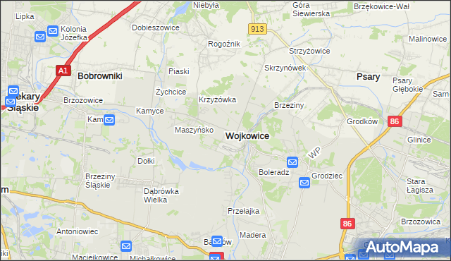 mapa Wojkowice powiat będziński, Wojkowice powiat będziński na mapie Targeo