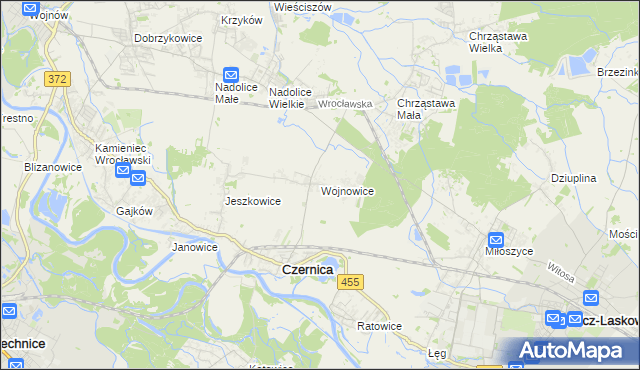 mapa Wojnowice gmina Czernica, Wojnowice gmina Czernica na mapie Targeo