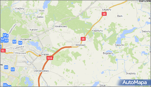 mapa Wójtowo gmina Barczewo, Wójtowo gmina Barczewo na mapie Targeo