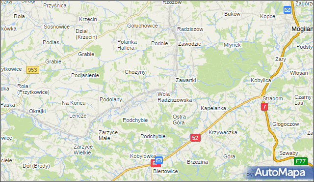 mapa Wola Radziszowska, Wola Radziszowska na mapie Targeo