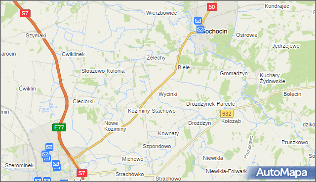 mapa Wycinki gmina Sochocin, Wycinki gmina Sochocin na mapie Targeo