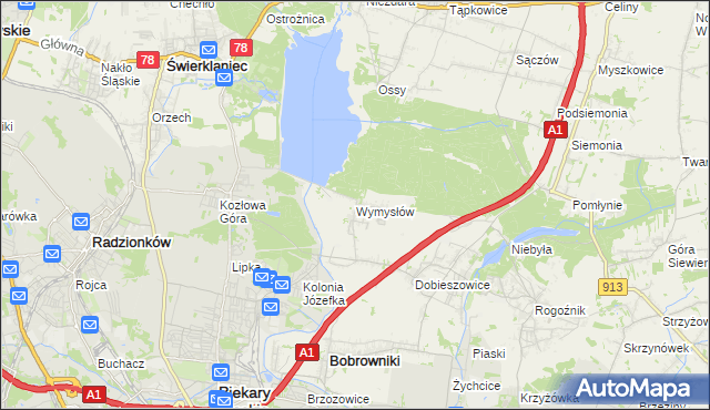 mapa Wymysłów gmina Bobrowniki, Wymysłów gmina Bobrowniki na mapie Targeo