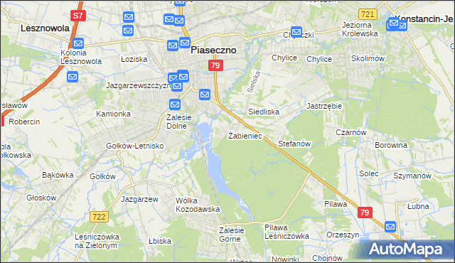 mapa Żabieniec gmina Piaseczno, Żabieniec gmina Piaseczno na mapie Targeo