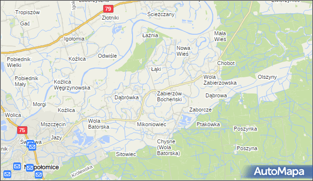 mapa Zabierzów Bocheński, Zabierzów Bocheński na mapie Targeo