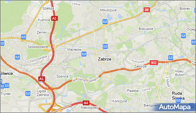 mapa Zabrza, Zabrze na mapie Targeo