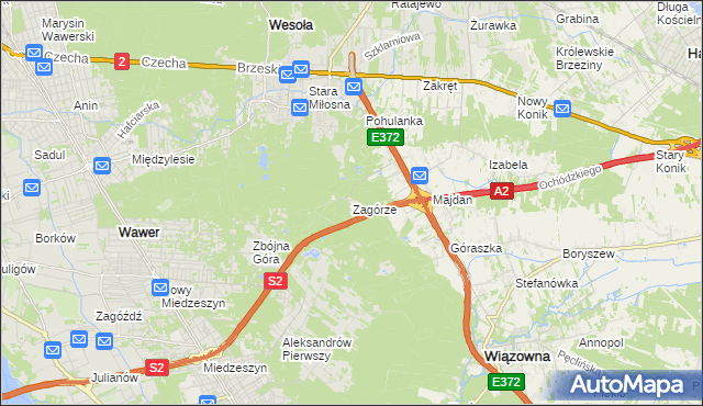 mapa Zagórze gmina Wiązowna, Zagórze gmina Wiązowna na mapie Targeo