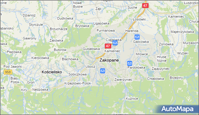 mapa Zakopanego, Zakopane na mapie Targeo