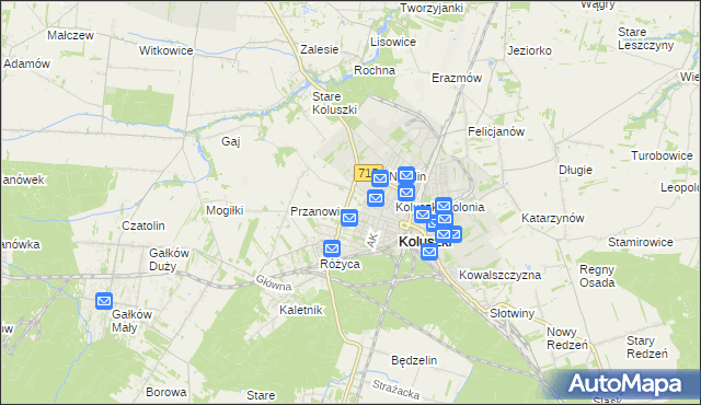 mapa Żakowice gmina Koluszki, Żakowice gmina Koluszki na mapie Targeo