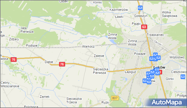 mapa Zalesie gmina Łuków, Zalesie gmina Łuków na mapie Targeo