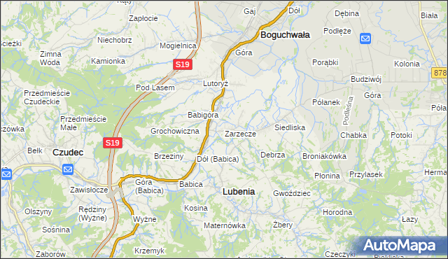 mapa Zarzecze gmina Boguchwała, Zarzecze gmina Boguchwała na mapie Targeo