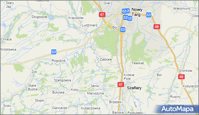 mapa Zaskale gmina Szaflary, Zaskale gmina Szaflary na mapie Targeo