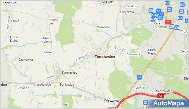 mapa Zbrosławice, Zbrosławice na mapie Targeo