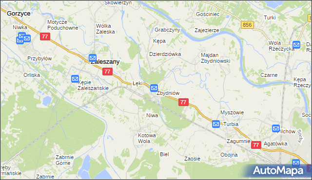 mapa Zbydniów gmina Zaleszany, Zbydniów gmina Zaleszany na mapie Targeo