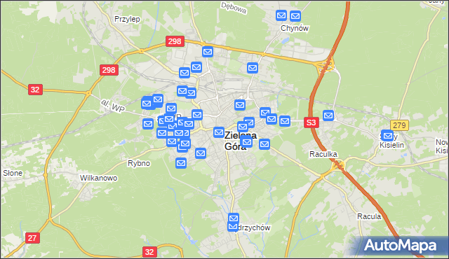 mapa Zielona Góra, Zielona Góra na mapie Targeo