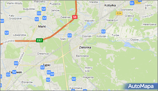 mapa Zielonka powiat wołomiński, Zielonka powiat wołomiński na mapie Targeo