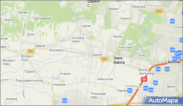 mapa Zielonki gmina Stare Babice, Zielonki gmina Stare Babice na mapie Targeo