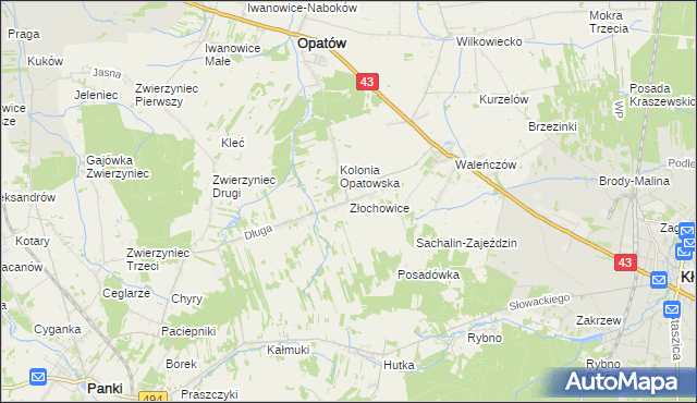 mapa Złochowice, Złochowice na mapie Targeo