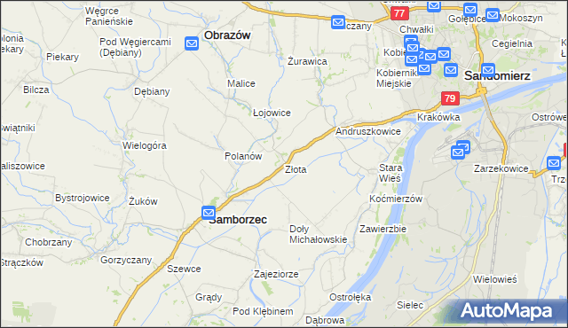 mapa Złota gmina Samborzec, Złota gmina Samborzec na mapie Targeo