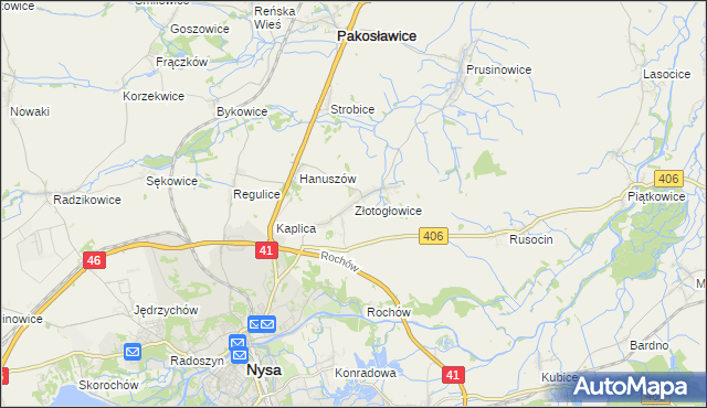 mapa Złotogłowice, Złotogłowice na mapie Targeo