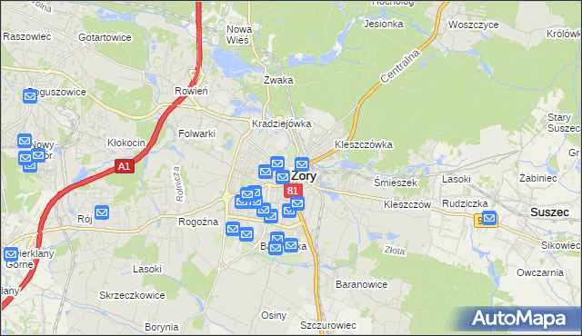 mapa Żor, Żory na mapie Targeo