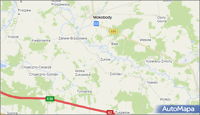 mapa Żuków gmina Mokobody, Żuków gmina Mokobody na mapie Targeo