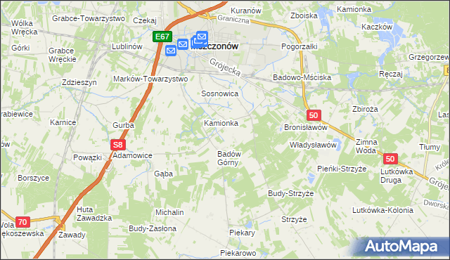 mapa Adamówek gmina Mszczonów, Adamówek gmina Mszczonów na mapie Targeo