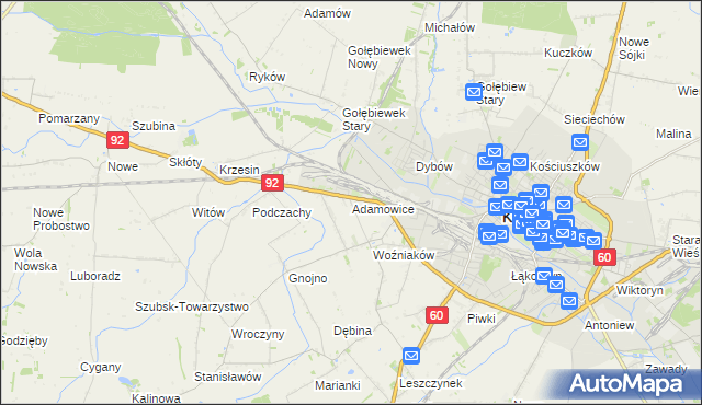mapa Adamowice gmina Kutno, Adamowice gmina Kutno na mapie Targeo