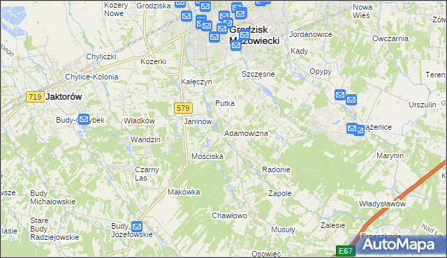 mapa Adamowizna gmina Grodzisk Mazowiecki, Adamowizna gmina Grodzisk Mazowiecki na mapie Targeo