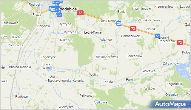 mapa Aleksandrówek gmina Poddębice, Aleksandrówek gmina Poddębice na mapie Targeo
